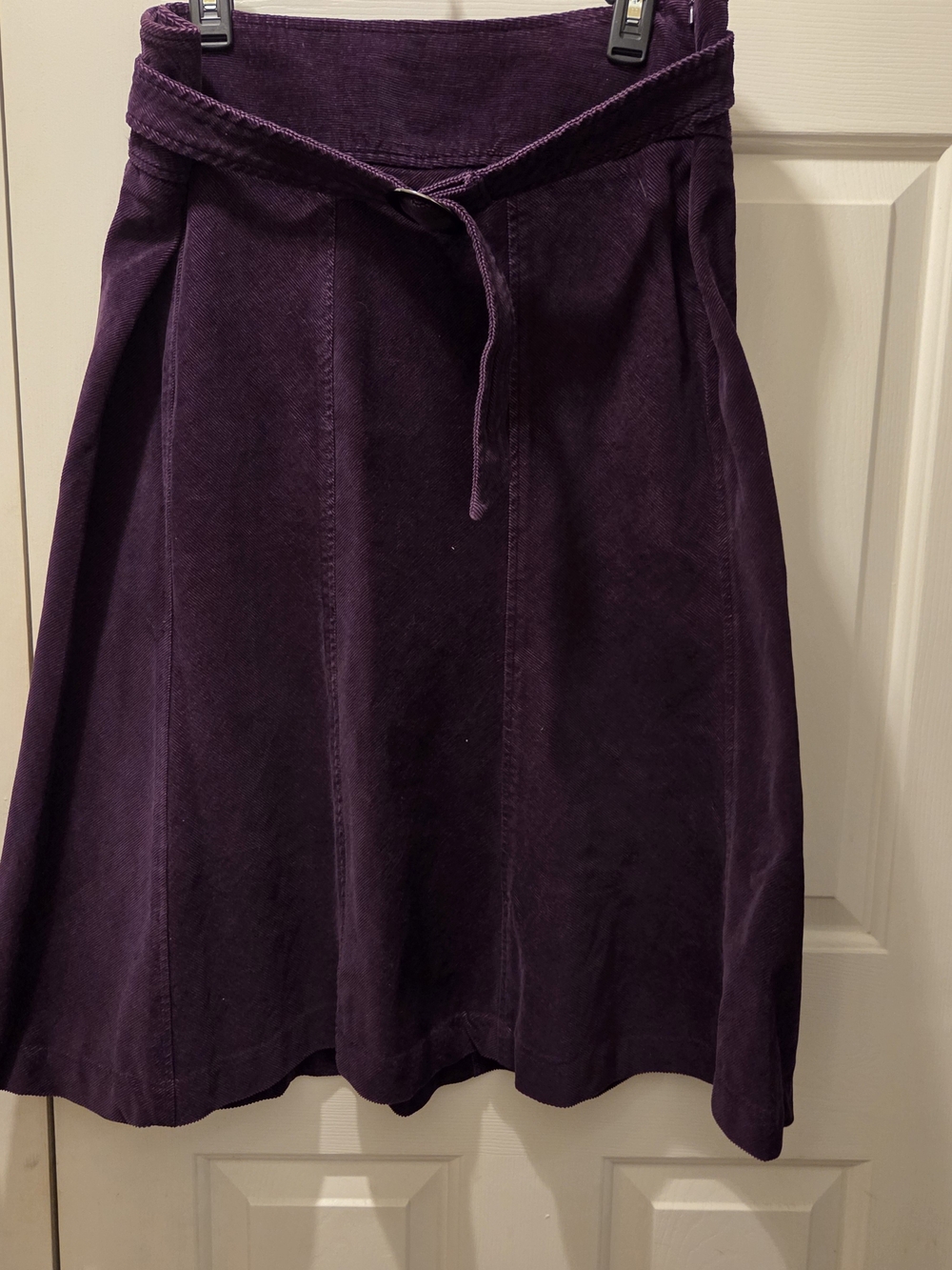 Talbots Deep Purple Corduroy A-Line Skirt with Self Tie